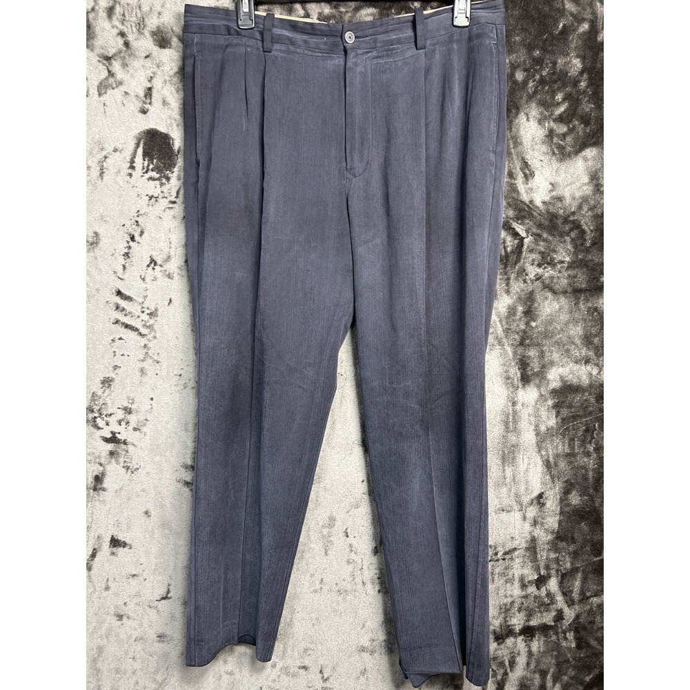 Tommy Bahama Men's 36x30 Silk Blend Blue‎ Dress Pants Pleated Textured